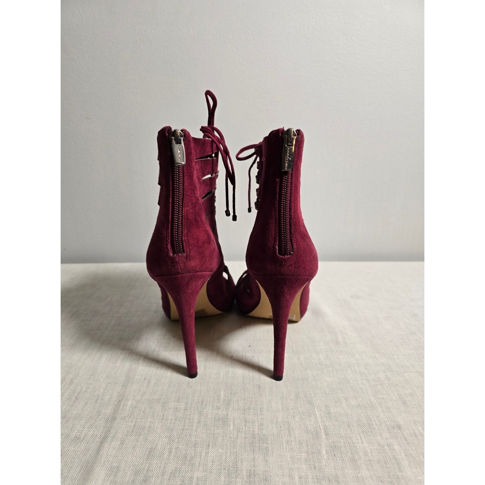 Vince Camuto Womens Heels Burgundy Suede Cutout Lace Up Peep Toe Fionna Size 9 - Picture 4 of 6
